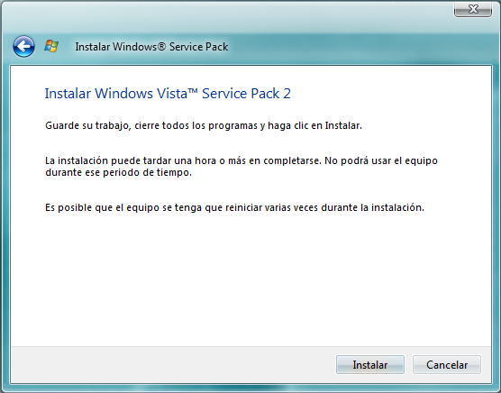Instalar Windows Vista SP2 Instalar Windows Vista SP2